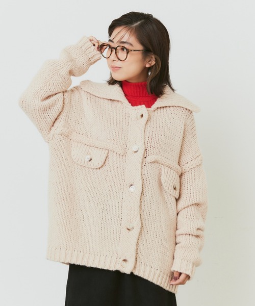 Libra Cue（リブラ キュー）の「オーバージャケットニットカーディガン（カーディガン/ボレロ・レディース・ブラック/グリーン/ピンクベージュ・FREE）」の10枚目の写真