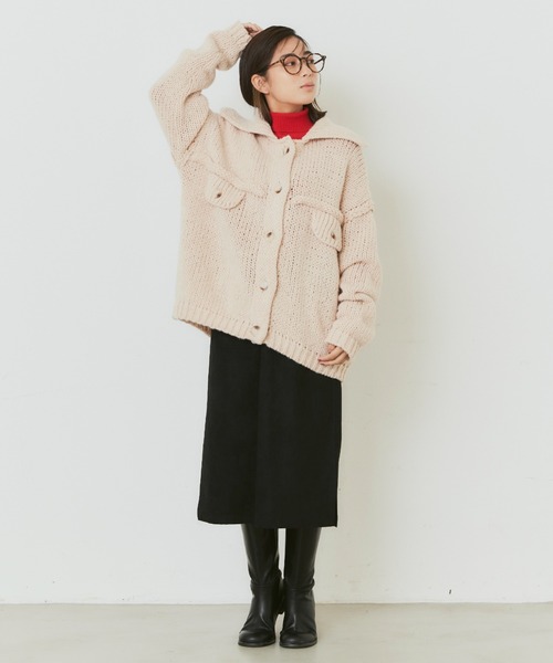 Libra Cue（リブラ キュー）の「オーバージャケットニットカーディガン（カーディガン/ボレロ・レディース・ブラック/グリーン/ピンクベージュ・FREE）」の19枚目の写真