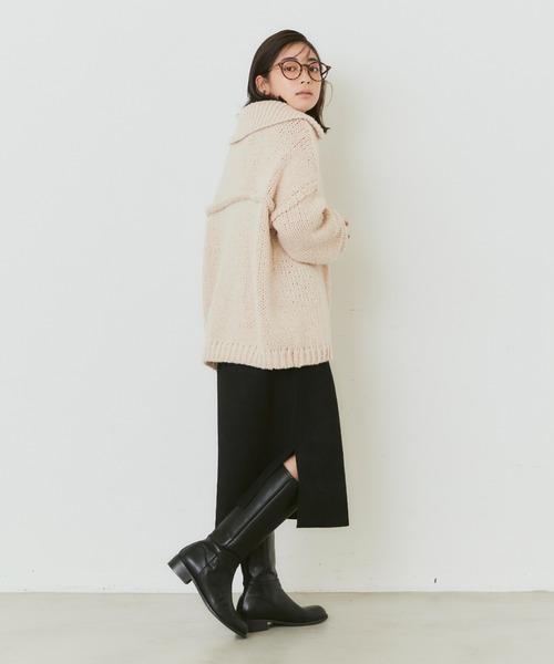 Libra Cue（リブラ キュー）の「オーバージャケットニットカーディガン（カーディガン/ボレロ・レディース・ブラック/グリーン/ピンクベージュ・FREE）」の21枚目の写真