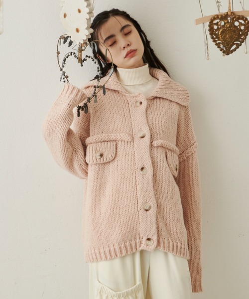 Libra Cue（リブラ キュー）の「オーバージャケットニットカーディガン（カーディガン/ボレロ・レディース・ブラック/グリーン/ピンクベージュ・FREE）」の5枚目の写真