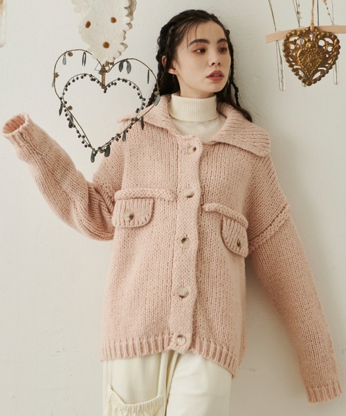 Libra Cue（リブラ キュー）の「オーバージャケットニットカーディガン（カーディガン/ボレロ・レディース・ブラック/グリーン/ピンクベージュ・FREE）」の4枚目の写真