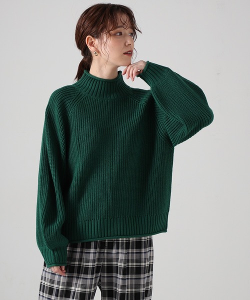 Honeys（ハニーズ）の「ハイネックトップス（ニット/セーター・レディース・アイボリー/イエロー/グリーン/ブラック/ピンク/ホワイト×ネイビー・S/L/M）」の4枚目の写真