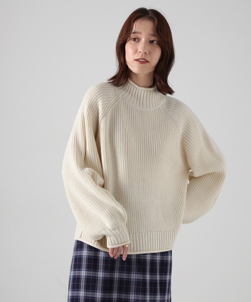 Honeys（ハニーズ）の「ハイネックトップス（ニット/セーター・レディース・アイボリー/イエロー/グリーン/ブラック/ピンク/ホワイト×ネイビー・S/L/M）」の9枚目の写真