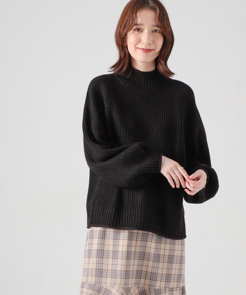 Honeys（ハニーズ）の「ハイネックトップス（ニット/セーター・レディース・アイボリー/イエロー/グリーン/ブラック/ピンク/ホワイト×ネイビー・S/L/M）」の12枚目の写真