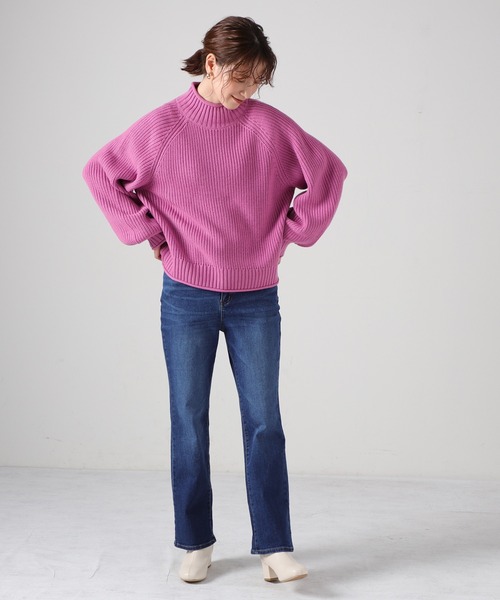 Honeys（ハニーズ）の「ハイネックトップス（ニット/セーター・レディース・アイボリー/イエロー/グリーン/ブラック/ピンク/ホワイト×ネイビー・S/L/M）」の14枚目の写真