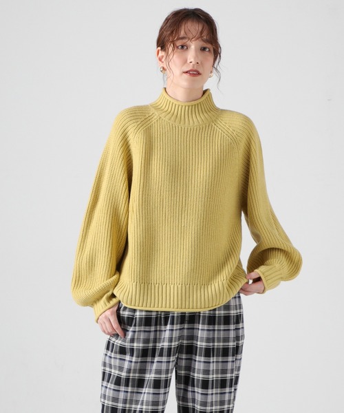 Honeys（ハニーズ）の「ハイネックトップス（ニット/セーター・レディース・アイボリー/イエロー/グリーン/ブラック/ピンク/ホワイト×ネイビー・S/L/M）」の18枚目の写真