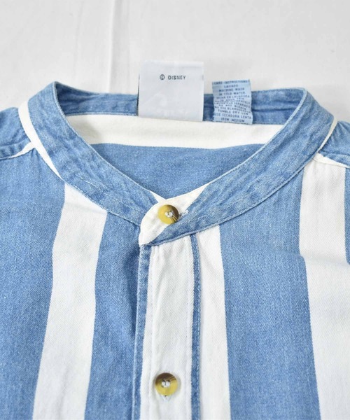 OLDMICKEY （オールドミッキー）の「【ヴィンテージ古着】90s Mickey ミッキー 刺繍 ストライプ柄 スタンドカラーシャツ（シャツ/ブラウス・メンズ・ブルー・LARGE）」の6枚目の写真