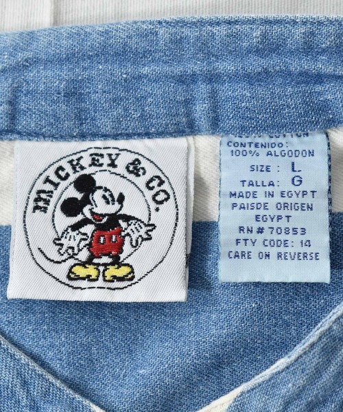 OLDMICKEY （オールドミッキー）の「【ヴィンテージ古着】90s Mickey ミッキー 刺繍 ストライプ柄 スタンドカラーシャツ（シャツ/ブラウス・メンズ・ブルー・LARGE）」の5枚目の写真