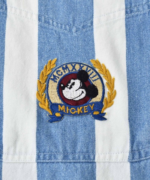 OLDMICKEY （オールドミッキー）の「【ヴィンテージ古着】90s Mickey ミッキー 刺繍 ストライプ柄 スタンドカラーシャツ（シャツ/ブラウス・メンズ・ブルー・LARGE）」の7枚目の写真