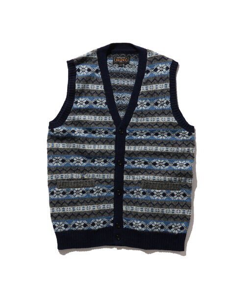 BEAMS PLUS（ビームスプラス）の「BEAMS PLUS / インディゴ フェアアイル ニット ボタン ベスト（ベスト・メンズ・ブラウン/グリーン/その他/グレー・SMALL/MEDIUM/LARGE/X-LARGE）」の5枚目の写真