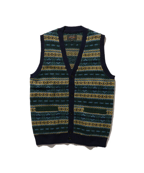 BEAMS PLUS（ビームスプラス）の「BEAMS PLUS / インディゴ フェアアイル ニット ボタン ベスト（ベスト・メンズ・ブラウン/グリーン/その他/グレー・SMALL/MEDIUM/LARGE/X-LARGE）」の18枚目の写真