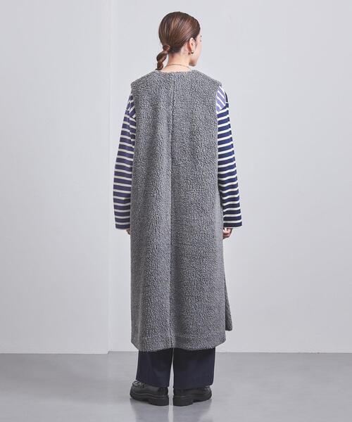 ★ウール素材★SACRA ウールボアロングコート ノーカラー ボタンレス グレー SUIT SELECT ノーカラーコート コート 「ボタンレス・ノーカラー