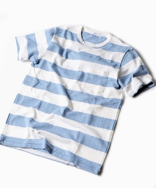 SHIPS（シップス）の「SC: SHIPS（シップス）ミニパイル ボーダー ポケット Tシャツ■（Tシャツ/カットソー・メンズ・ホワイト/ホワイト×ブルー/グリーン/ダークブルー/ネイビー/グレー/グレー系その他/コバルトブルー・MEDIUM/X-LARGE/SMALL/LARGE）」の3枚目の写真