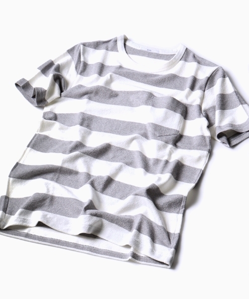 SHIPS（シップス）の「SC: SHIPS（シップス）ミニパイル ボーダー ポケット Tシャツ■（Tシャツ/カットソー・メンズ・ホワイト/ホワイト×ブルー/グリーン/ダークブルー/ネイビー/グレー/グレー系その他/コバルトブルー・MEDIUM/X-LARGE/SMALL/LARGE）」の4枚目の写真