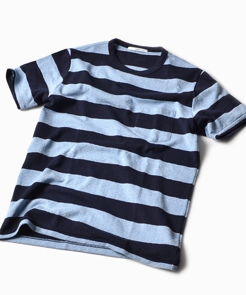 SHIPS（シップス）の「SC: SHIPS（シップス）ミニパイル ボーダー ポケット Tシャツ■（Tシャツ/カットソー・メンズ・ホワイト/ホワイト×ブルー/グリーン/ダークブルー/ネイビー/グレー/グレー系その他/コバルトブルー・MEDIUM/X-LARGE/SMALL/LARGE）」の7枚目の写真