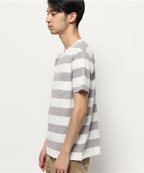 SHIPS（シップス）の「SC: SHIPS（シップス）ミニパイル ボーダー ポケット Tシャツ■（Tシャツ/カットソー・メンズ・ホワイト/ホワイト×ブルー/グリーン/ダークブルー/ネイビー/グレー/グレー系その他/コバルトブルー・MEDIUM/X-LARGE/SMALL/LARGE）」の12枚目の写真