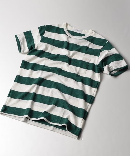 SHIPS（シップス）の「SC: SHIPS（シップス）ミニパイル ボーダー ポケット Tシャツ■（Tシャツ/カットソー・メンズ・ホワイト/ホワイト×ブルー/グリーン/ダークブルー/ネイビー/グレー/グレー系その他/コバルトブルー・MEDIUM/X-LARGE/SMALL/LARGE）」の11枚目の写真