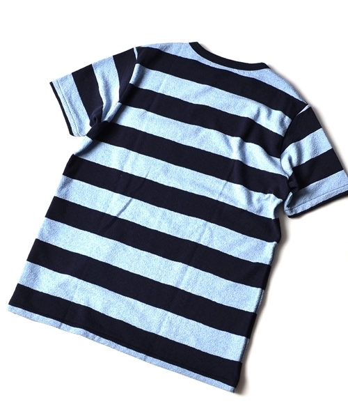 SHIPS（シップス）の「SC: SHIPS（シップス）ミニパイル ボーダー ポケット Tシャツ■（Tシャツ/カットソー・メンズ・ホワイト/ホワイト×ブルー/グリーン/ダークブルー/ネイビー/グレー/グレー系その他/コバルトブルー・MEDIUM/X-LARGE/SMALL/LARGE）」の14枚目の写真