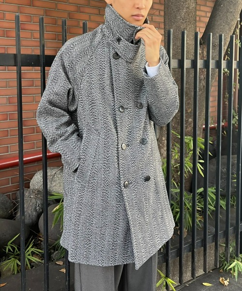 CIAOPANIC(チャオパニック)の「2wayヘリンボンダブルブレストコート(トレンチコート・メンズ・ブラック/ブラウン・MEDIUM/LARGE)」の16枚目の写真