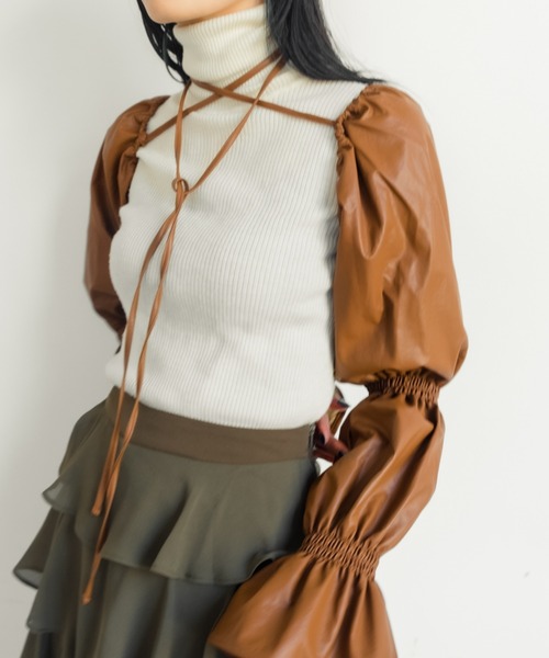 ボリュームギャザーフェイクレザーボレロ Fake Leather Bolero/フェイクレザーボレロ（カーディガン