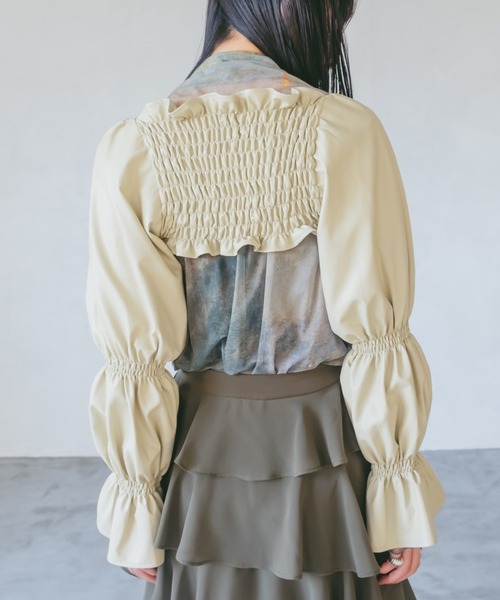 ボリュームギャザーフェイクレザーボレロ Fake Leather Bolero/フェイクレザーボレロ（カーディガン