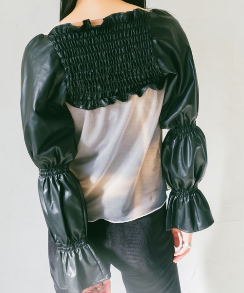 ボリュームギャザーフェイクレザーボレロ Fake Leather Bolero/フェイクレザーボレロ（カーディガン