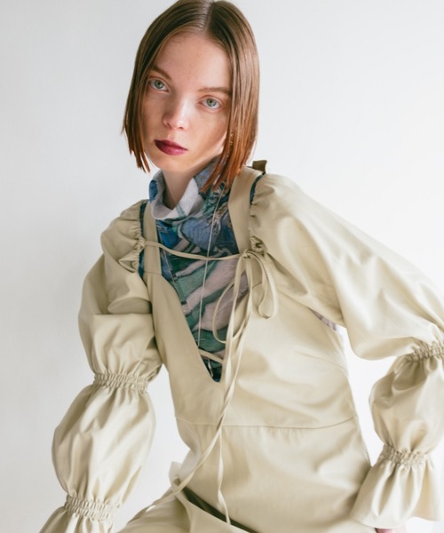 ボリュームギャザーフェイクレザーボレロ Fake Leather Bolero/フェイクレザーボレロ（カーディガン