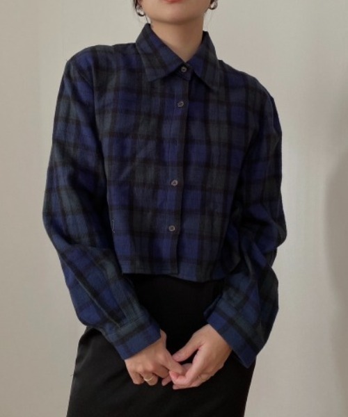 Cropd check シャツ