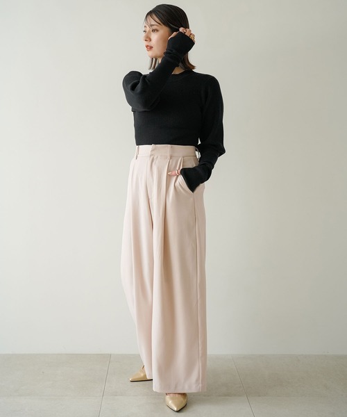 rectangle（レクタングル）の「ハイウエストタックワイドパンツ（その他パンツ・レディース・ブラック/ベージュ/オフホワイト・FREE）」の8枚目の写真