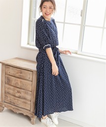 PREFERIR | バンドカラー ドット柄 パイピングワンピース(ワンピース)