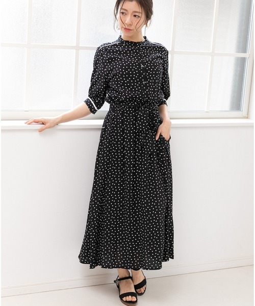 PREFERIR haremode 【美品】レース バンドカラーワンピース　M PREFERIR（プレフェリール）の「バンドカラー ドット柄
