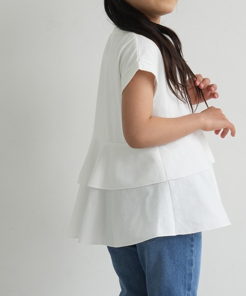 coca（coca）（コカ）の「キッズ　親子お揃い異素材切り替えティアードTシャツ（Tシャツ/カットソー・キッズ・ブラック/ホワイト・100/110/120/130/140）」の5枚目の写真