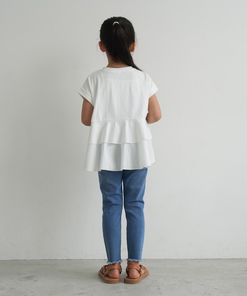 coca（coca）（コカ）の「キッズ　親子お揃い異素材切り替えティアードTシャツ（Tシャツ/カットソー・キッズ・ブラック/ホワイト・100/110/120/130/140）」の6枚目の写真