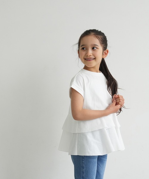 coca（coca）（コカ）の「キッズ　親子お揃い異素材切り替えティアードTシャツ（Tシャツ/カットソー・キッズ・ブラック/ホワイト・100/110/120/130/140）」の7枚目の写真