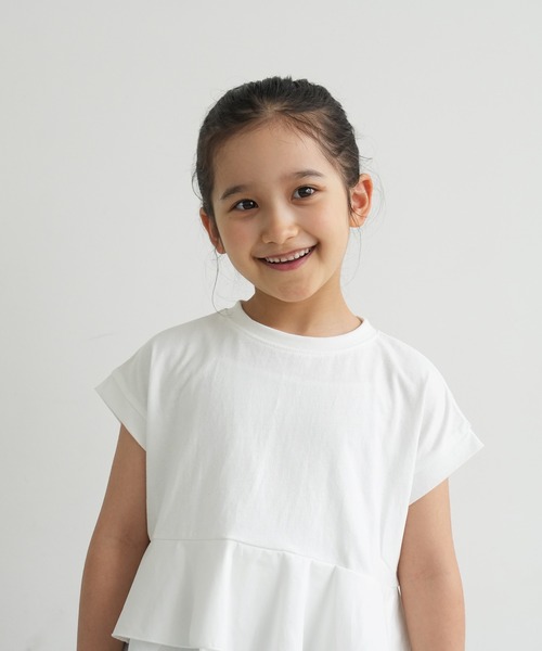 coca（coca）（コカ）の「キッズ　親子お揃い異素材切り替えティアードTシャツ（Tシャツ/カットソー・キッズ・ブラック/ホワイト・100/110/120/130/140）」の8枚目の写真