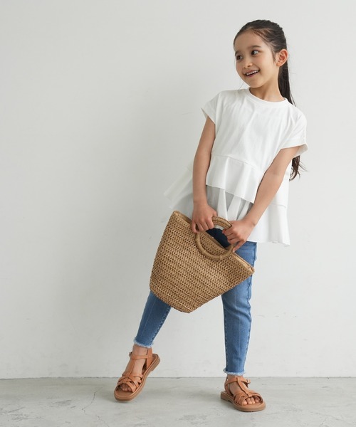 coca（coca）（コカ）の「キッズ　親子お揃い異素材切り替えティアードTシャツ（Tシャツ/カットソー・キッズ・ブラック/ホワイト・100/110/120/130/140）」の9枚目の写真