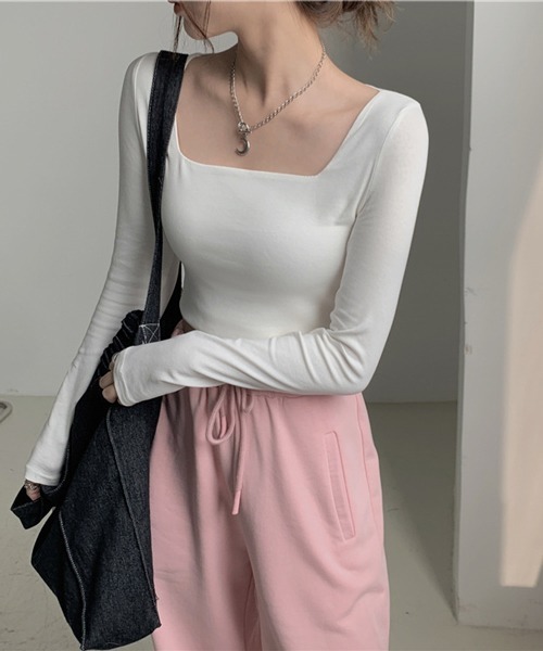 HALEY PESCA(ヘーリーペスカ)の「HALEY PESCA/ショート丈 スクエアネック スリムカットソー(Tシャツ/カットソー・レディース・ホワイト/ブラック/グレー・MEDIUM/LARGE)」の16枚目の写真