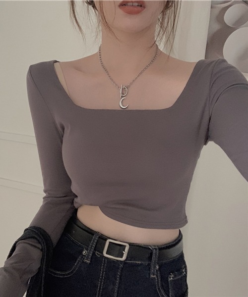 HALEY PESCA(ヘーリーペスカ)の「HALEY PESCA/ショート丈 スクエアネック スリムカットソー(Tシャツ/カットソー・レディース・ホワイト/ブラック/グレー・MEDIUM/LARGE)」の15枚目の写真