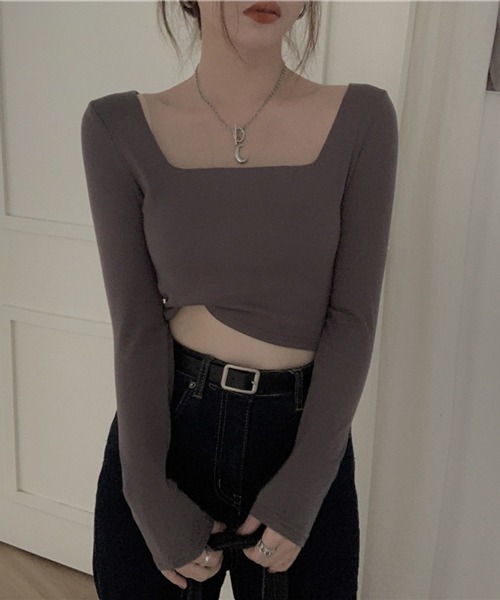 HALEY PESCA(ヘーリーペスカ)の「HALEY PESCA/ショート丈 スクエアネック スリムカットソー(Tシャツ/カットソー・レディース・ホワイト/ブラック/グレー・MEDIUM/LARGE)」の9枚目の写真