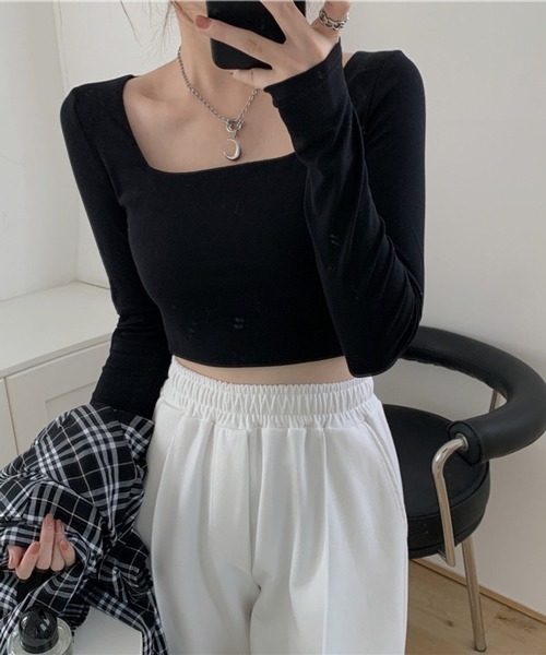 HALEY PESCA(ヘーリーペスカ)の「HALEY PESCA/ショート丈 スクエアネック スリムカットソー(Tシャツ/カットソー・レディース・ホワイト/ブラック/グレー・MEDIUM/LARGE)」の20枚目の写真