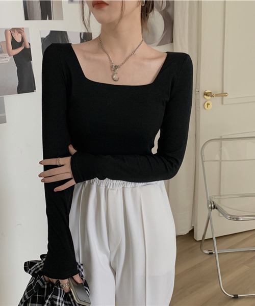 HALEY PESCA(ヘーリーペスカ)の「HALEY PESCA/ショート丈 スクエアネック スリムカットソー(Tシャツ/カットソー・レディース・ホワイト/ブラック/グレー・MEDIUM/LARGE)」の17枚目の写真