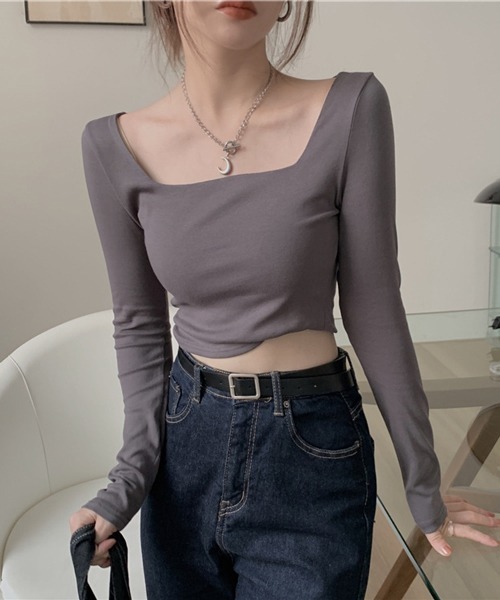 HALEY PESCA(ヘーリーペスカ)の「HALEY PESCA/ショート丈 スクエアネック スリムカットソー(Tシャツ/カットソー・レディース・ホワイト/ブラック/グレー・MEDIUM/LARGE)」の12枚目の写真