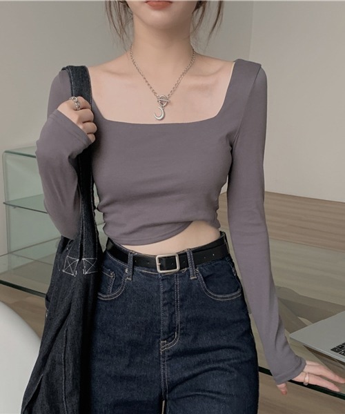 HALEY PESCA(ヘーリーペスカ)の「HALEY PESCA/ショート丈 スクエアネック スリムカットソー(Tシャツ/カットソー・レディース・ホワイト/ブラック/グレー・MEDIUM/LARGE)」の21枚目の写真