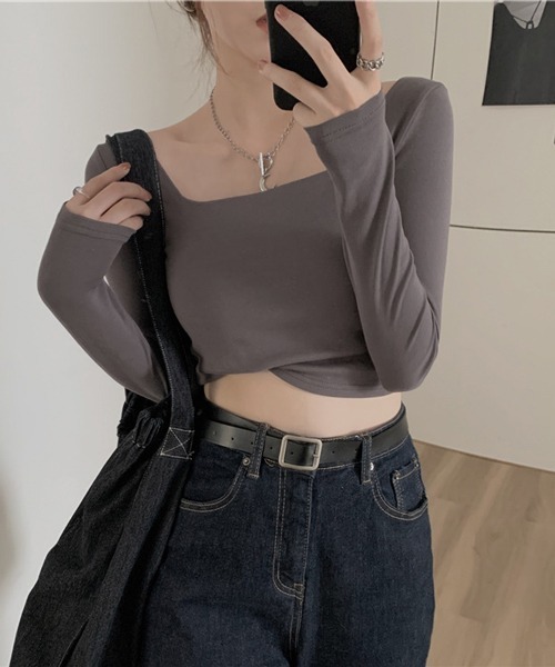 HALEY PESCA(ヘーリーペスカ)の「HALEY PESCA/ショート丈 スクエアネック スリムカットソー(Tシャツ/カットソー・レディース・ホワイト/ブラック/グレー・MEDIUM/LARGE)」の18枚目の写真