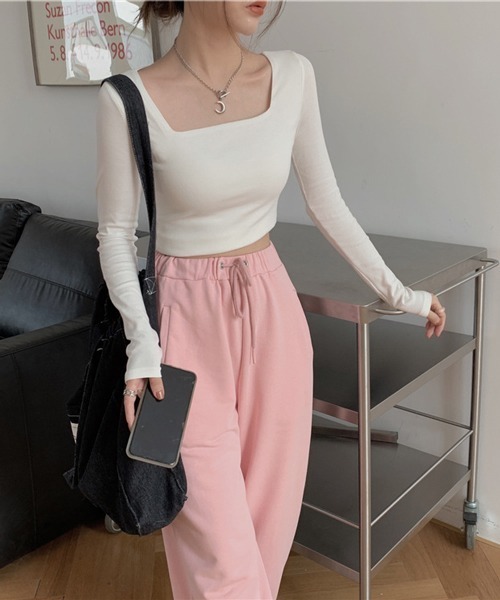 HALEY PESCA(ヘーリーペスカ)の「HALEY PESCA/ショート丈 スクエアネック スリムカットソー(Tシャツ/カットソー・レディース・ホワイト/ブラック/グレー・MEDIUM/LARGE)」の13枚目の写真