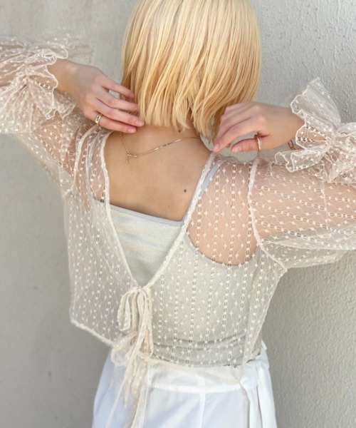 CIAOPANIC（チャオパニック）の「チュールリボン2WAYボレロカーデ（シャツ/ブラウス・レディース・ブラック/ベージュ/ホワイト・FREE）」の3枚目の写真