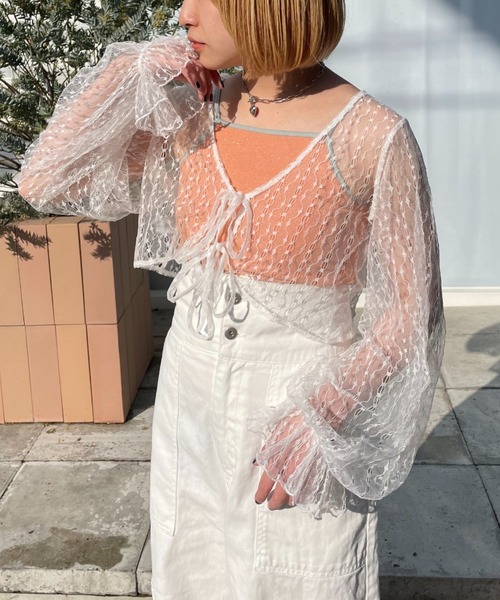 CIAOPANIC（チャオパニック）の「チュールリボン2WAYボレロカーデ（シャツ/ブラウス・レディース・ブラック/ベージュ/ホワイト・FREE）」の16枚目の写真