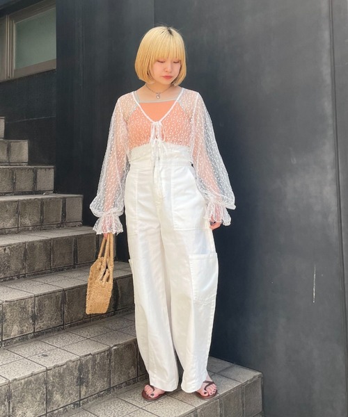 CIAOPANIC（チャオパニック）の「チュールリボン2WAYボレロカーデ（シャツ/ブラウス・レディース・ブラック/ベージュ/ホワイト・FREE）」の4枚目の写真