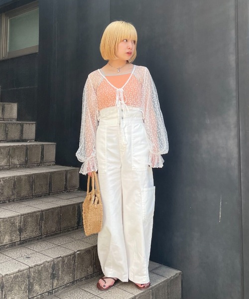 CIAOPANIC（チャオパニック）の「チュールリボン2WAYボレロカーデ（シャツ/ブラウス・レディース・ブラック/ベージュ/ホワイト・FREE）」の5枚目の写真