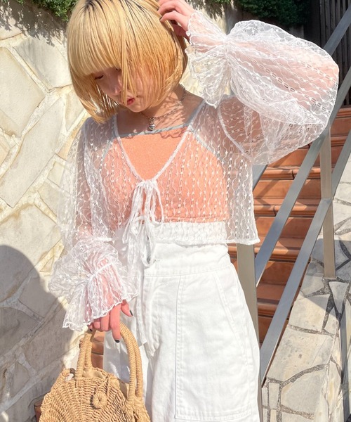 CIAOPANIC（チャオパニック）の「チュールリボン2WAYボレロカーデ（シャツ/ブラウス・レディース・ブラック/ベージュ/ホワイト・FREE）」の11枚目の写真